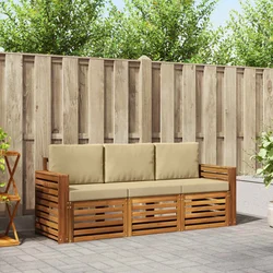 Setovi sofa s jastukom 3 pcs Prirodna i bež Čvrsto drvo akacije