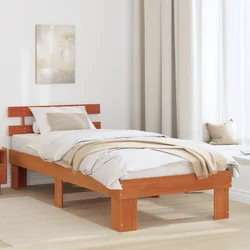Vidaxl Posteljni okvir z naslonom Voskasta rjava 90x200 cm Masivni borov les