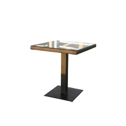 Dimenza Vrtna miza Barcelona 70x70 cm, temno rjava, aluminij/PE ratan, kaljeno steklo