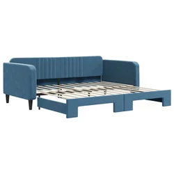 Vidaxl Izvlečna dnevna postelja modra 100x200 cm žamet