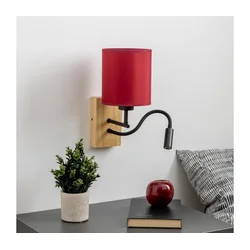 Brilagi-LED zidna lampa NUBILA WOOD 1xE27/25W/230V+LED/3W hrast/pompejska crvena