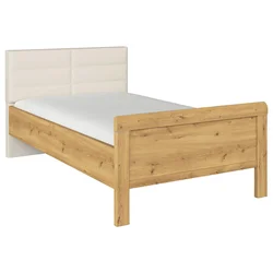 Novel POSTELJA 120 cm x 200 cm , tekstil, leseni material barve hrasta, barve šampanjca
