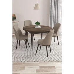 Hanah Home trpezarijski set Kea, sto i 4 stolice, ploča u dekoru drveta Baroque, kapućino tkanina Babyface