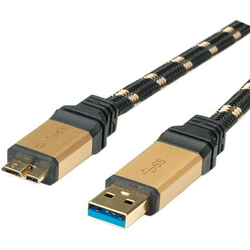Gold ROLINE USB 3.0 SuperSpeed ??USB 3.0 A (M) -> micro USB 3.0 B (M), 1.8 m - black / gold 11028879