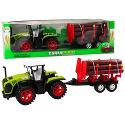 Traktor s prikolico za les 9 Bali dreves zeleno vozišče