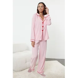 Trendyol Pink Heart-shaped Viscose Woven Pajama Set