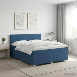 vidaXL Postelja boxspring z vzmetnico Modra 160 x 200 cm Blago
