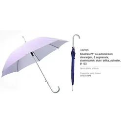 Kišobran 23 sa automatskim otvaranjem, 8 segmenata, aluminijumski stub i drška, poliester, O 103 cm