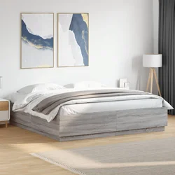 Okvir za krevet s LED svjetlima boja hrasta 200 x 200 cm drveni