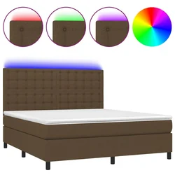 Vidaxl Box spring postelja z vzmetnico LED temno rjava 180x200cm blago