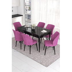 Hanah Home Set Trpezarijski sto i 6 stolica Eva, Ljubičasto-crni