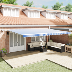 Skrovita tenda Plava i bijela 600 × 300 cm Poliester i aluminij