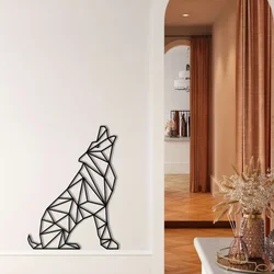 WallXpert metalni zidni ukras 5195, geometrijski vuk koji zavija, 34 x 45 cm, crni