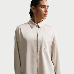 Nike Womens Oversized Satin Long-Sleeve Top - Grey - Polyester
