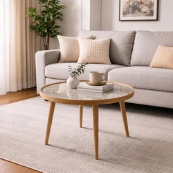 Hanah Home klub sto Polen 80, 80 cm, hrast / beli mermer