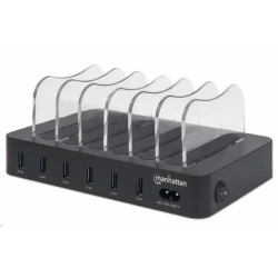 USB punjač 6-port Manhattan 102254 5V/2.4V/50W/držač za telefon Crni