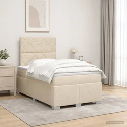 VIDAXL boxspring postelja z vzmetnico, tkanina, krem, 120×190 cm