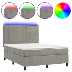 Vidaxl Box spring postelja z vzmetnico LED sv. siva 140x190 cm žamet