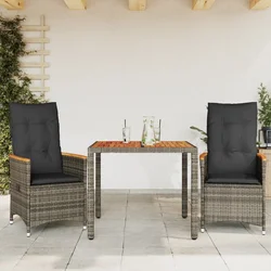 3-dijelni bistro set od poliratana s jastucima sivi