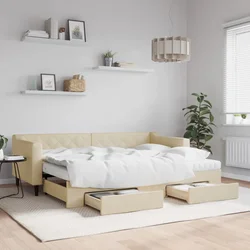 Vidaxl Izvlečna dnevna postelja s predali krem 80x200 cm blago