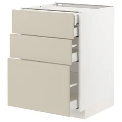METOD / MAXIMERA Pod.elem.3front/2dnj/1srd/1vis.fiok, bela/Havstorp bež, 60x60 cm