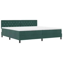 Vidaxl LED Box Spring Postelja z LED Temno zelena 200 x 200 cm Žamet