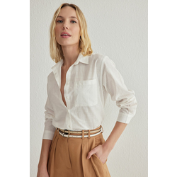 Trendyol White Cotton Blend Overszie Wide Pattern Woven Shirt