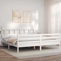 Greatstore Posteljni okvir z vzglavjem bel 200x200 cm trden les