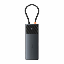 slomart adapter hub 10v1 baseus usb-c - 2xhdmi, 3xusb-a, usb-c, rj45, sd/tf, pd (črn)