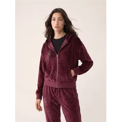 Sinsay - Velur hoodie duks sa bižuternom aplikacijom - mahagoni