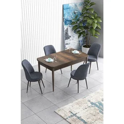 Hanah Home trpezarijski set Han, sto na razvlačenje i 4 stolice, ploča u dekoru drveta Baroque, dimno siva tkanina Jerry