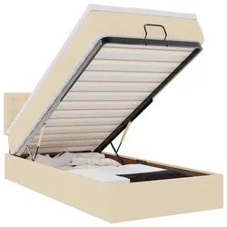 Vidaxl Otomanska postelja z vzmetnico krem 90x200 cm blago