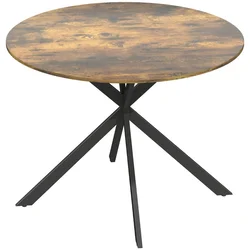SONNENH Okrogla jedilna miza, 100 x 100 x 75 cm, rustikalno rjava, črno podnožje, lesna plošča z melaminsko površino, dvodelna plošča, jeklene X-noge, za kuhinjo in jedilnico