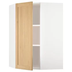 METOD Ugaoni zidni element s policama, bela/Forsbacka hrastovina, 68x100 cm