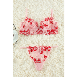 Trendyol Curve Red Embroidered Lace Rope Strapless Knitted Plus Size Lingerie Set