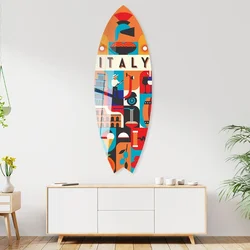 WallXpert dekorativna daska za surf od pleksiglasa Mvsf32L, šarena ilustracija sa simbolima Italije, 50 x 100 cm