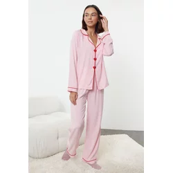 Trendyol Pink Heart-shaped Viscose Woven Pajama Set