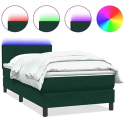 Vidaxl Box spring postelja z vzmetnico LED temno zelena 80x220 cm žamet