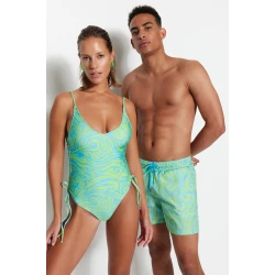 Trendyol Abstract Patterned V-Neck Tunnel Regular Swimsuit