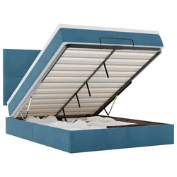 Vidaxl Otomanska postelja z vzmetnicami & LEDs temno modra 140x190cm
