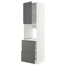 METOD / MAXIMERA Vis.el.pećn. s fiok/2front/2g.fioke, bela/Voxtorp tamnosiva, 60x60x220 cm