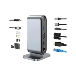Adapter TIP C HUB na HDMI+VGA+4xUSB+SD/micro+RJ45+ PD+2xTIP C+Audio