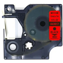 Kompatibilen trak za Dymo D1 43617/LabelManager/LabelPoint/LabelWriter/Rhino/MobileLabeler 6mm (1/4) x 7m - črn izpis/rdeč trak