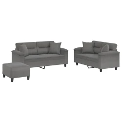 3-dijelni set sofa s jastucima tamnosivi od mikrovlakana