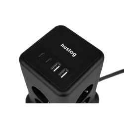 HUSLOG 15W 8x z.2xUSB-C,2xUSB,1,4m črna