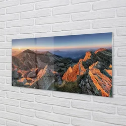 tulup.si Steklena slika Mountain sunset 120x60 cm 2 obešalnika