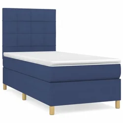 Vidaxl Box spring postelja z vzmetnico moder 90x200 cm blago