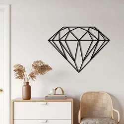 WallXpert metalni zidni ukras 5039, geometrijski dijamant, 46 x 33 cm, crni