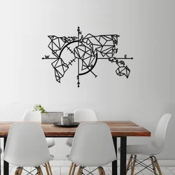 Wallity Zidna dekoracija World Map Metal Decor 2, Crna