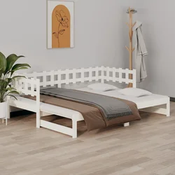 Vidaxl Izvlečna dnevna postelja bela 2x(90x200) cm trdna borovina